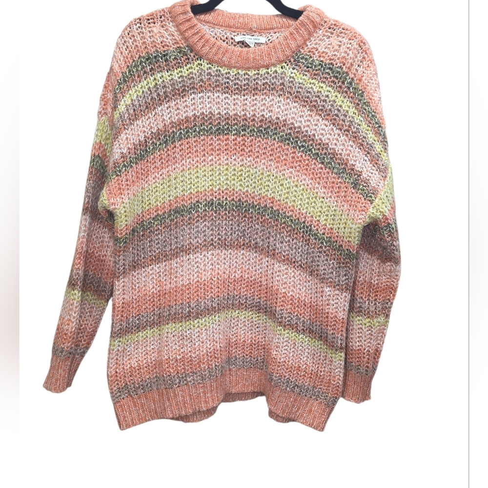 American Eagle Lightweight Striped Sweater XS Boho Slouchy Pullover Ribbed Cuffs